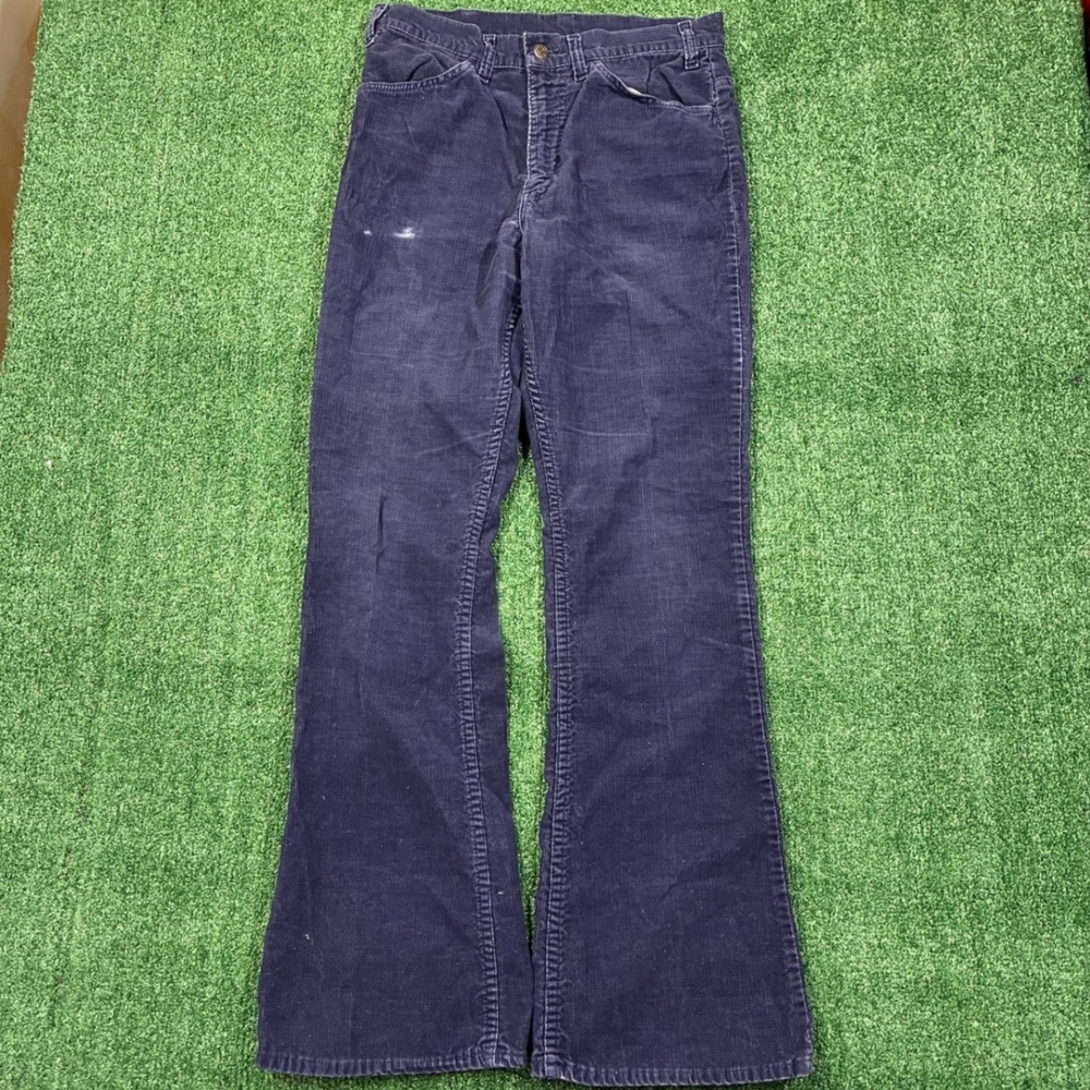 Vintage 1970's Levi's White Tab Faded Navy Corduroy Flared Pants